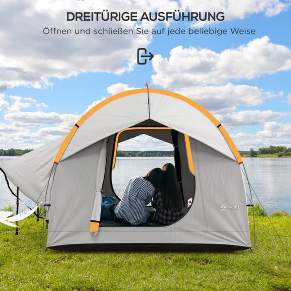 Rootz Car Telt Camping Telt - Car Shelter - Udendørs baldakin - 3 døre - Vejrbestandig - 239cm x 210cm x 210cm - Orange + Grå