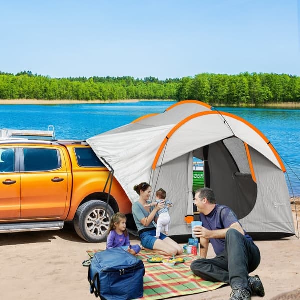 Rootz Car Telt Camping Telt - Car Shelter - Udendørs baldakin - 3 døre - Vejrbestandig - 239cm x 210cm x 210cm - Orange + Grå