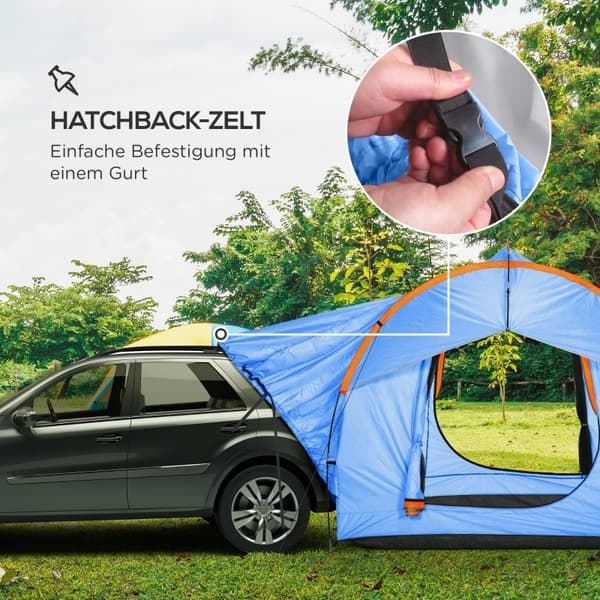 Rootz Biltält Campingtält - Bilskydd - Utomhustak - 3 dörrar - Väderbeständig - 239cm x 210cm x 210cm - Orange + Blå