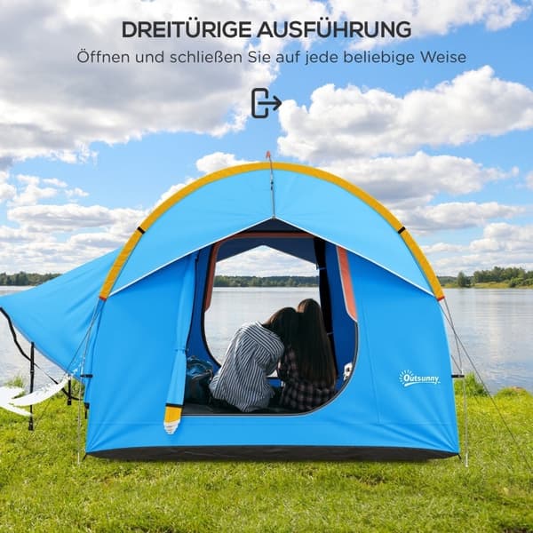 Rootz Biltält Campingtält - Bilskydd - Utomhustak - 3 dörrar - Väderbeständig - 239cm x 210cm x 210cm - Orange + Blå