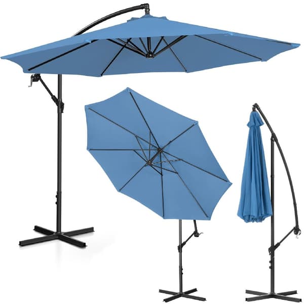 Haveparaply med bom, rund, vipbar, diameter. 300 cm blå