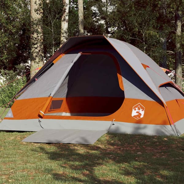 vidaXL Kuppeltelt for camping 4 personer grå og oransje vanntett