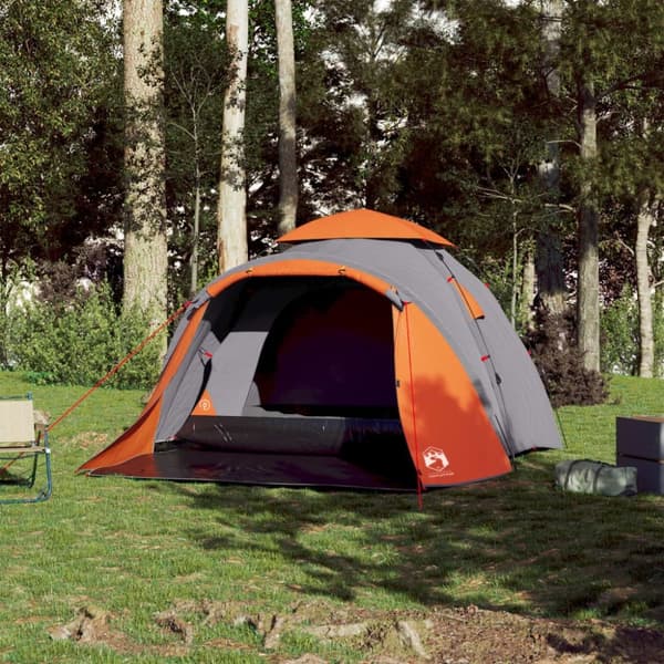 vidaXL 3-personers campingtelt kuppel quick-release grå og orange