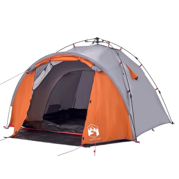 vidaXL 3-personers campingtelt kuppel quick-release grå og orange