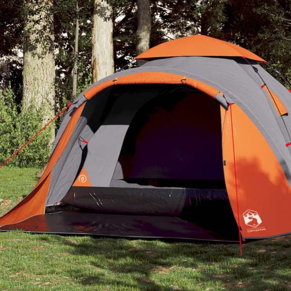 vidaXL 3-personers campingtelt kuppel quick-release grå og orange