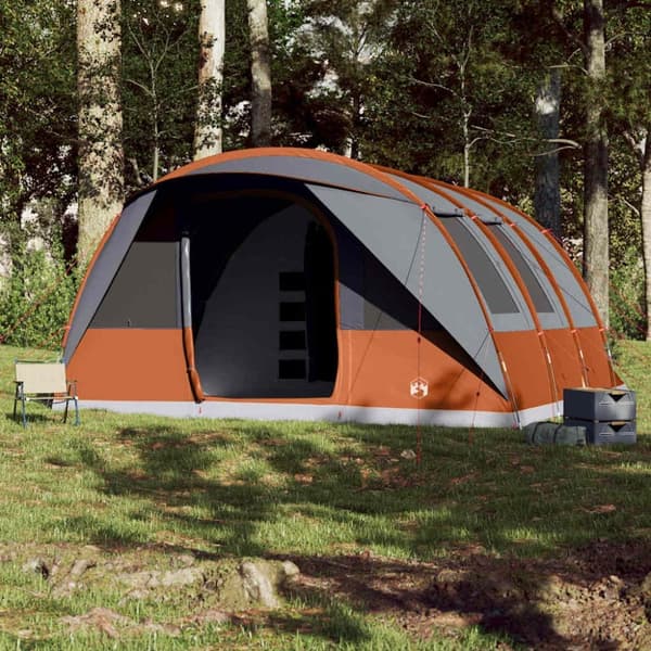vidaXL Tunneltelt for camping 7 personer grå og oransje vanntett