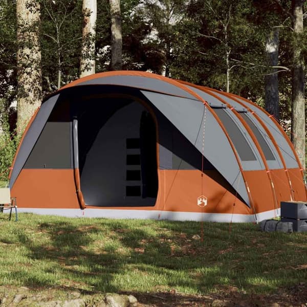 vidaXL Tunneltelt for camping 7 personer grå og oransje vanntett