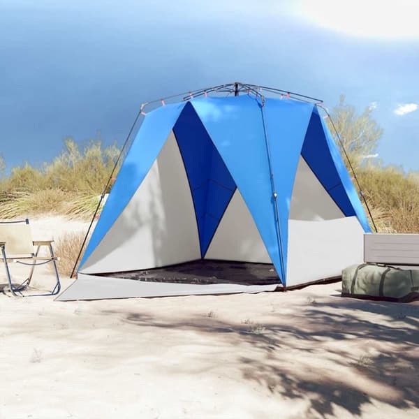 vidaXL 4-personers strandtelt vandtæt quick-release azurblå