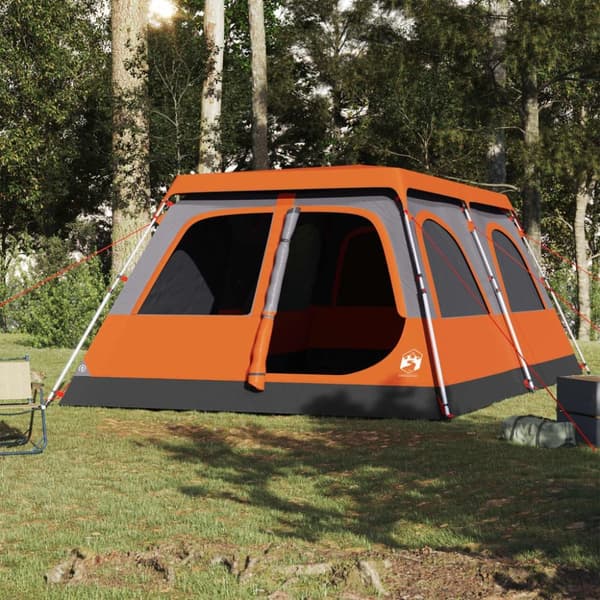 vidaXL Kuppeltelt for camping 8 personer grå og oransje hurtigutløser