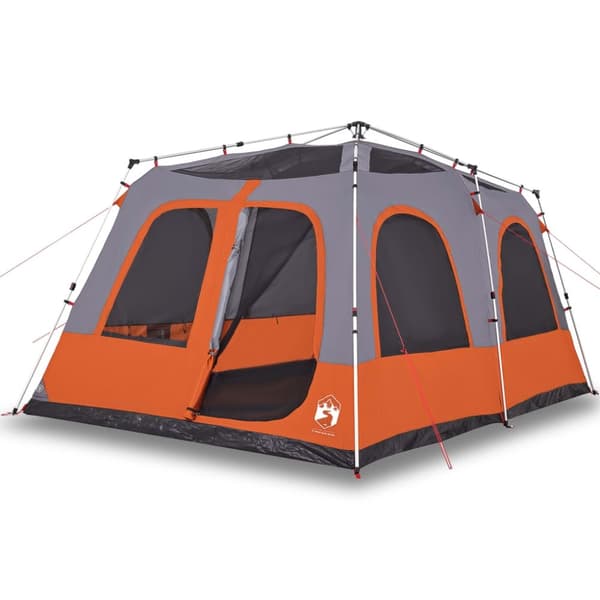 vidaXL Kuppeltelt for camping 8 personer grå og oransje hurtigutløser