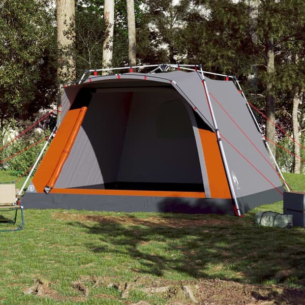 vidaXL Campingtelt 4 personer grå og oransje hurtigutløser