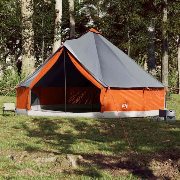 vidaXL Perheteltta tiipii 8 henkilölle harmaa ja oranssi vedenpitävä