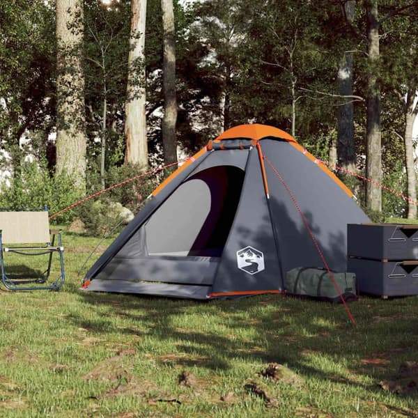 vidaXL 4-personers campingtelt vandtæt grå og orange