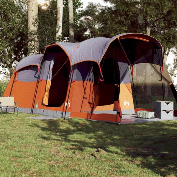 vidaXL Tunneltelt for camping 8 personer grå og oransje vanntett