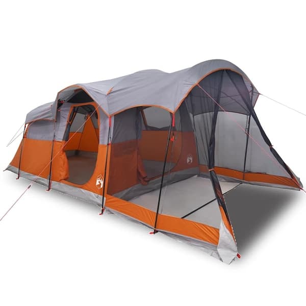 vidaXL Tunneltelt for camping 8 personer grå og oransje vanntett
