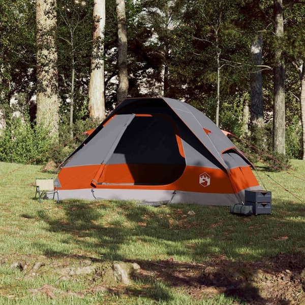 vidaXL Kuppeltelt for camping 6 personer grå og oransje vanntett