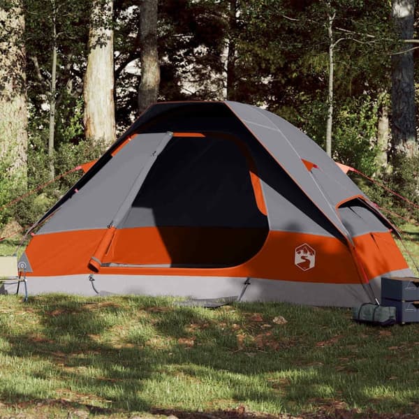vidaXL Kuppeltelt for camping 6 personer grå og oransje vanntett