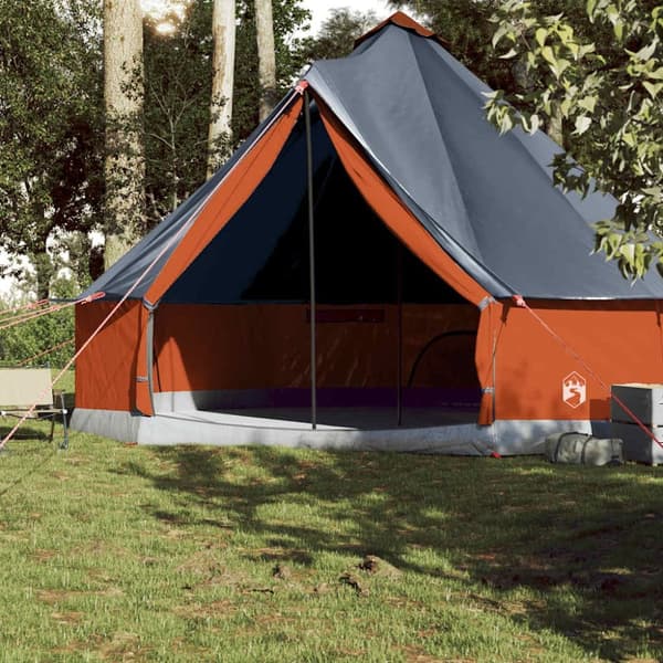 vidaXL Familietelt tipi for 10 personer grå og oransje vanntett