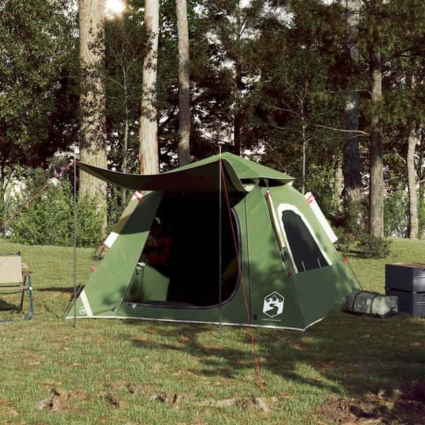 vidaXL Kuppeltelt for camping 4 personer grønn hurtigutløser
