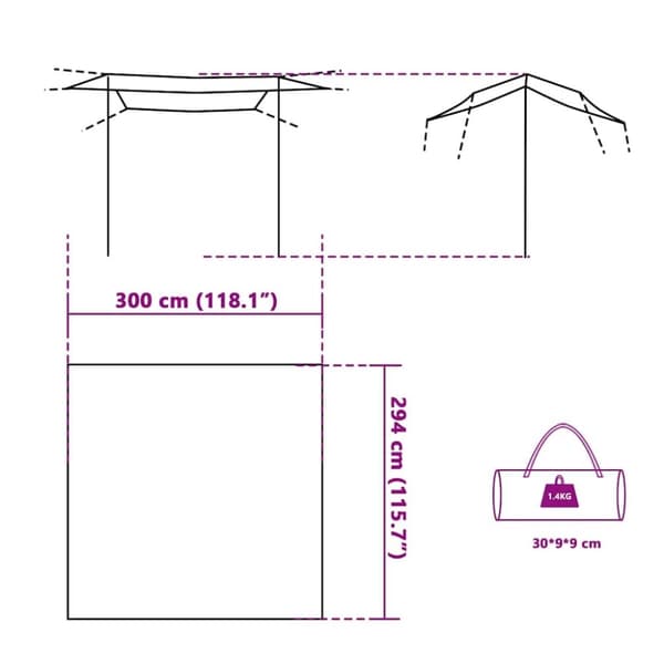 vidaXL Retkipressu vihreä 300x294 cm vedenpitävä