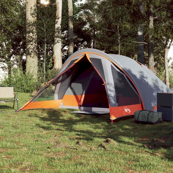 vidaXL Campingtält 4 personer grå och orange vattentätt