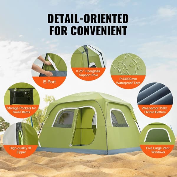 305 x 275 x 200 cm 6-personers utrymme regntätt campingtält, högkvalitativt tyg, insektssäkert, bra ventilation