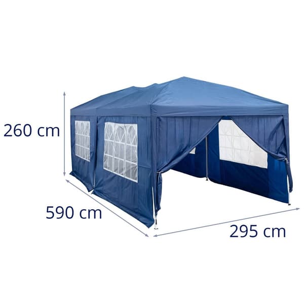 Uniprodo - Hopfällbar paviljong med tak och sidoväggar - 2,95 x 5,9 m - Vattentät duk