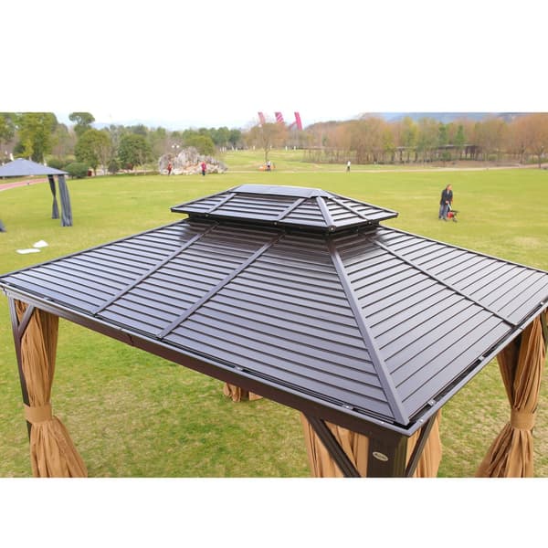 Paviljonki SUNSET 3x4m, alurunko, avoin metallikatto, hyttysverkoilla, ruskea/beige