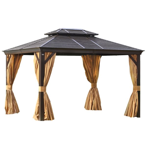 Paviljonki SUNSET 3x4m, alurunko, avoin metallikatto, hyttysverkoilla, ruskea/beige