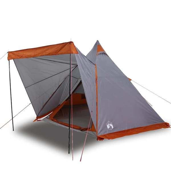 vidaXL Familietelt tipi for 6 personer grå og oransje vanntett