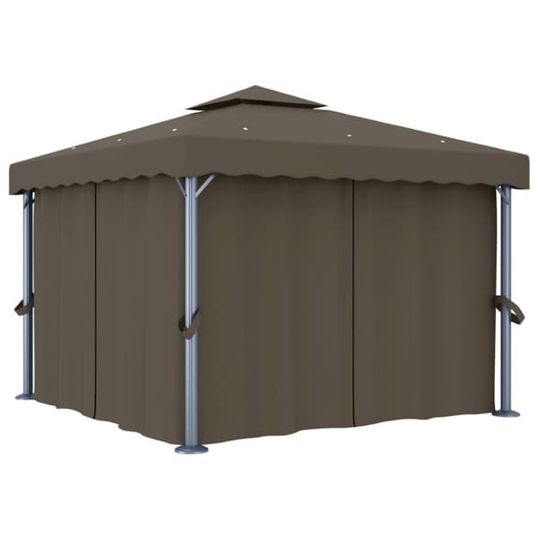 Paviljong med draperi och ljusslinga LED 3x3 m taupe