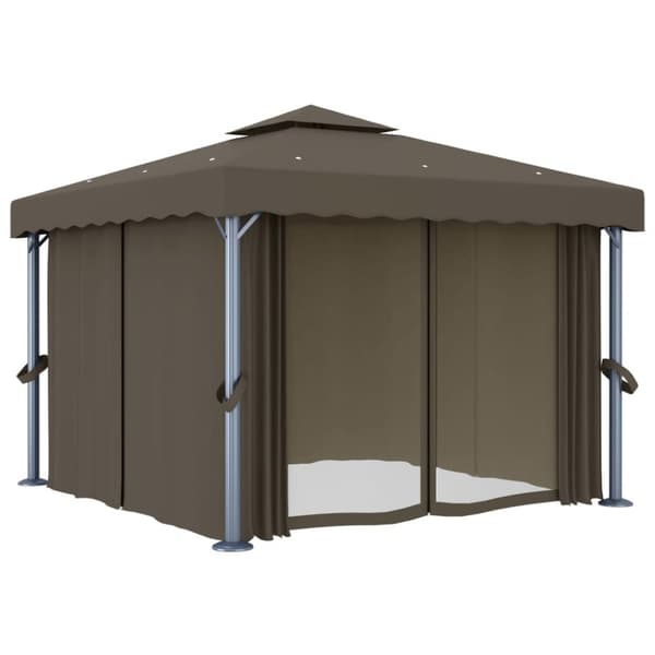 Paviljong med draperi och ljusslinga LED 3x3 m taupe
