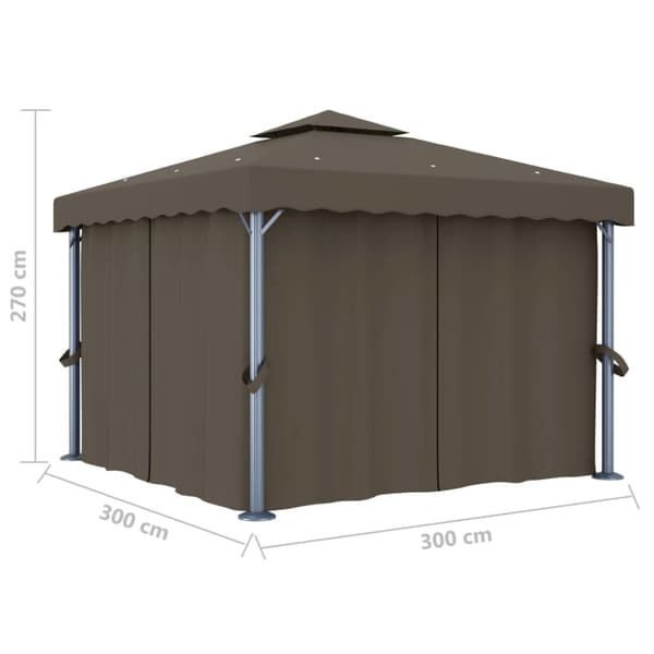 Paviljong med draperi och ljusslinga LED 3x3 m taupe