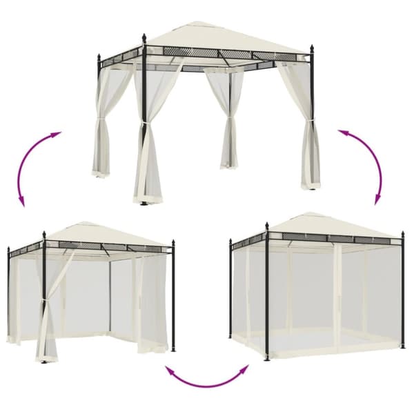 pavillon 2,93x2,93 m meshvægge stål cremefarvet