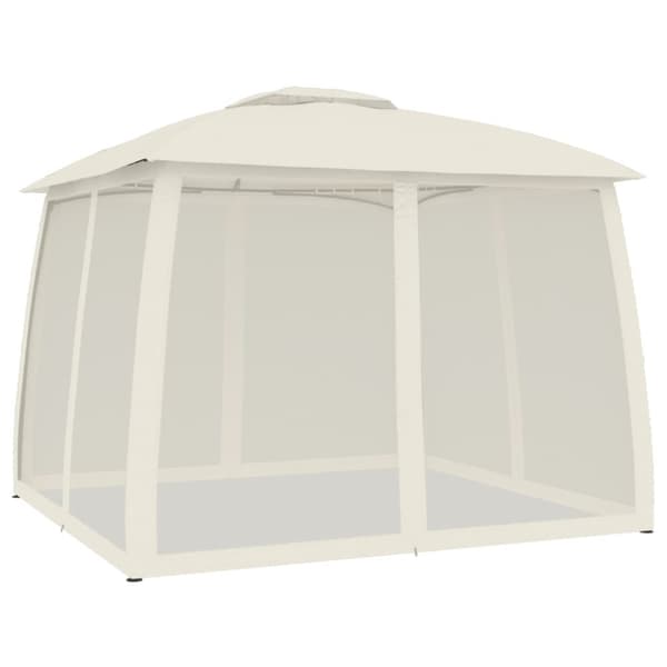 Paviljong med dubbelt tak & nätväggar gräddvit 2,93x2,93 m stål
