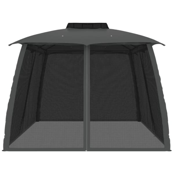 Paviljong med dubbelt tak & nätväggar antracit 3,93x2,93 m stål