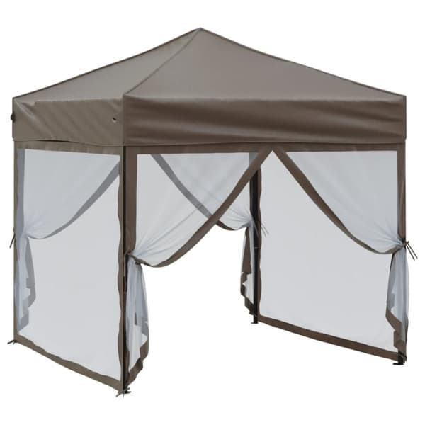 Hopfällbart partytält med sidoväggar taupe 2x2 m