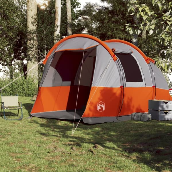 Campingtält tunnel 4 personer grå och orange vattentätt