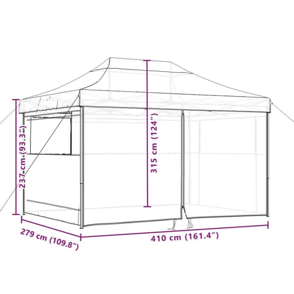 Taitettava pop-up juhlateltta 4 sivuseinällä taupe