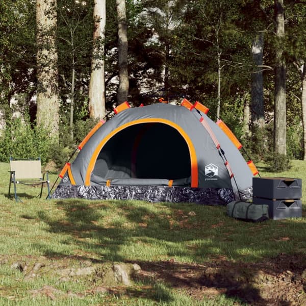 4-personers campingtelt quick-release grå og orange