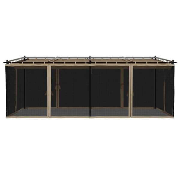 Paviljong med nätväggar taupe 6x3 m stål