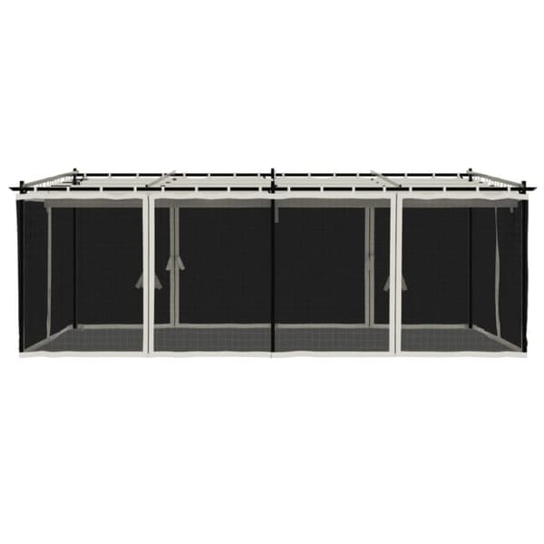 Paviljong med nätväggar gräddvit 6x3 m stål