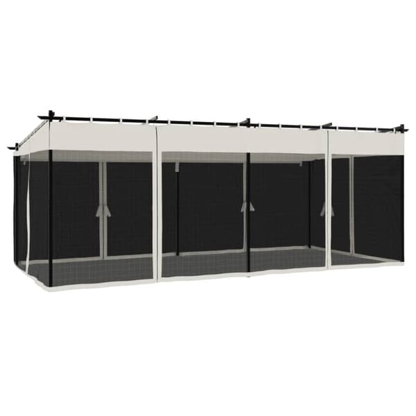Paviljong med nätväggar gräddvit 6x3 m stål