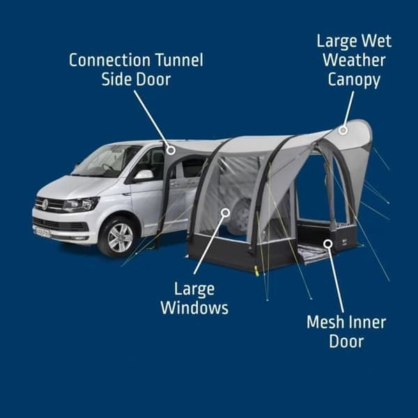 Uppblåsbar skåpbilsmarkis - KAMPA - Sprint Air - Weathershield 68D-material, Kampa AIR-ram, kompakt utrymme, regninlopp