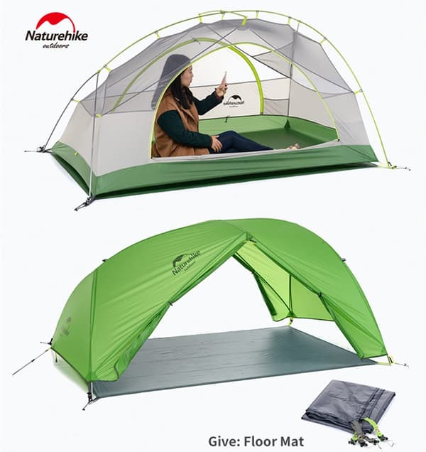 Ultralight 2-person telt til camping, vandtæt nylon, holdbare aluminiumsstænger,20D-Grøn