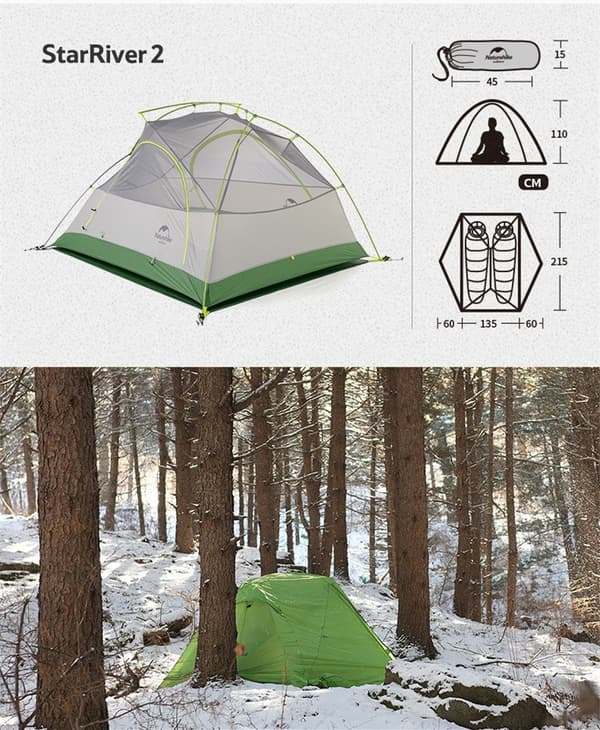 Ultralight 2-person telt til camping, vandtæt nylon, holdbare aluminiumsstænger,20D-Grøn
