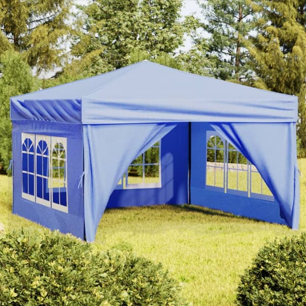 Hopfällbart partytält med sidoväggar blå 3x3 m