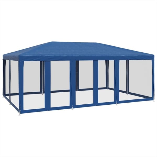 vidaXL Juhlateltta 10 mesh-sivuseinillä Sininen 6x4 m HDPE