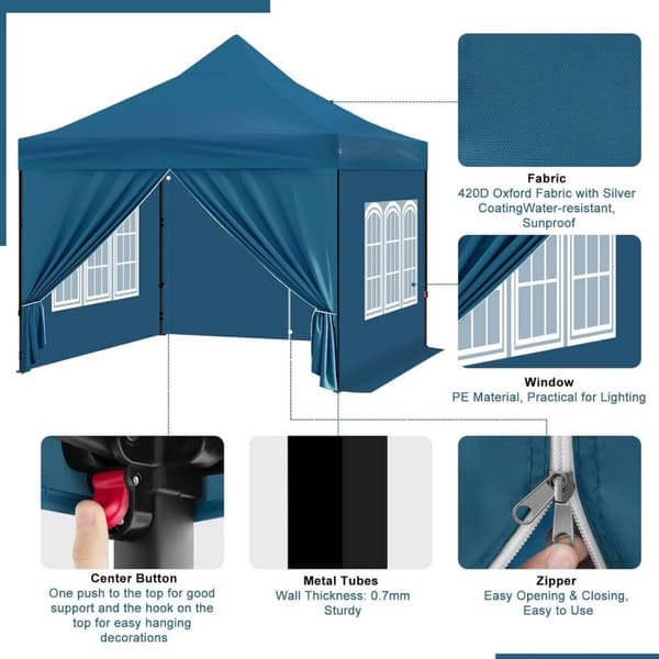 Rootzin kokoontaitettava puutarhahuvimaja - Ulkopaviljonki - Pop Up -katos - UV-suoja - 289cm x 330cm x 289cm