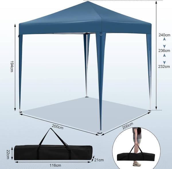Rootz Garden Gazebo - Utomhuspaviljong - Grilltält - UV-skydd - 2x2m - 210D Oxford-tyg - Metallram - Justerbar höjd - 2,32/2,36/2,4m
